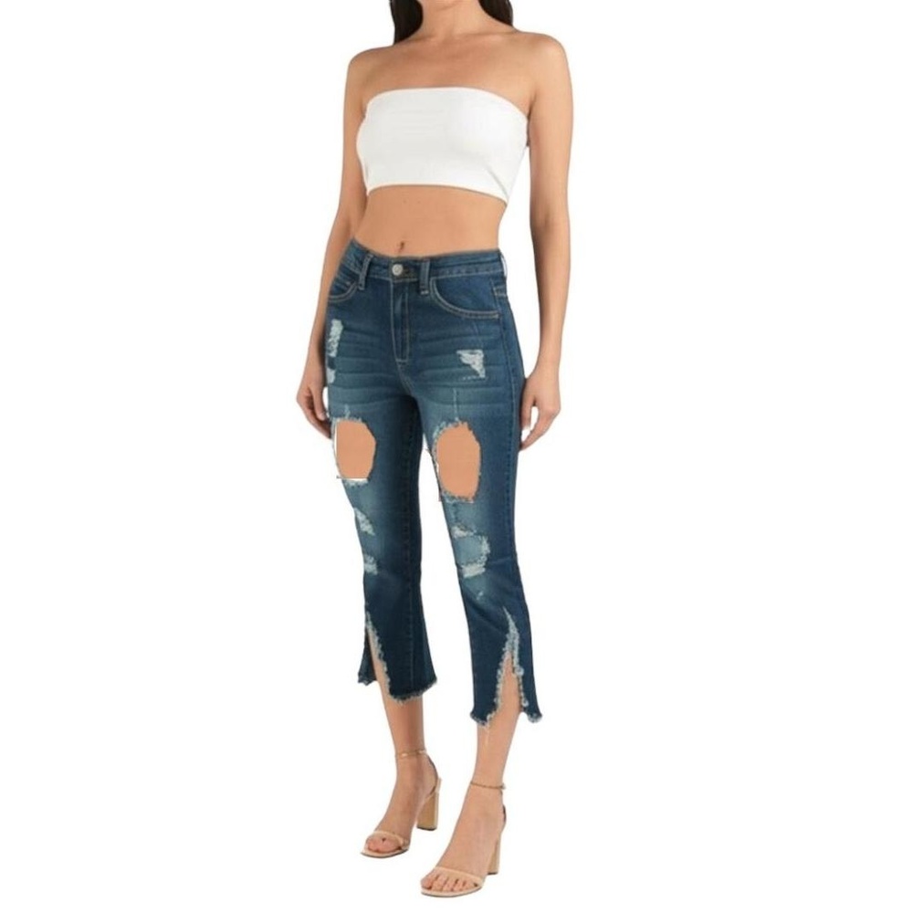 Jeggology Jeggings Womens Medium Blue High Rise Ripped Raw Hem Distressed‎